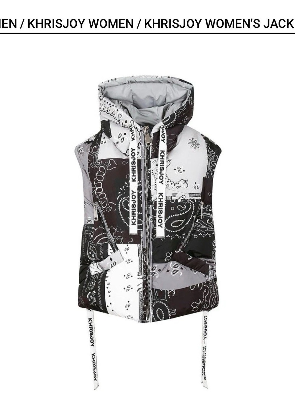 KHRISJOY Grey Bandana-Print Puffer vest with Hood $1250